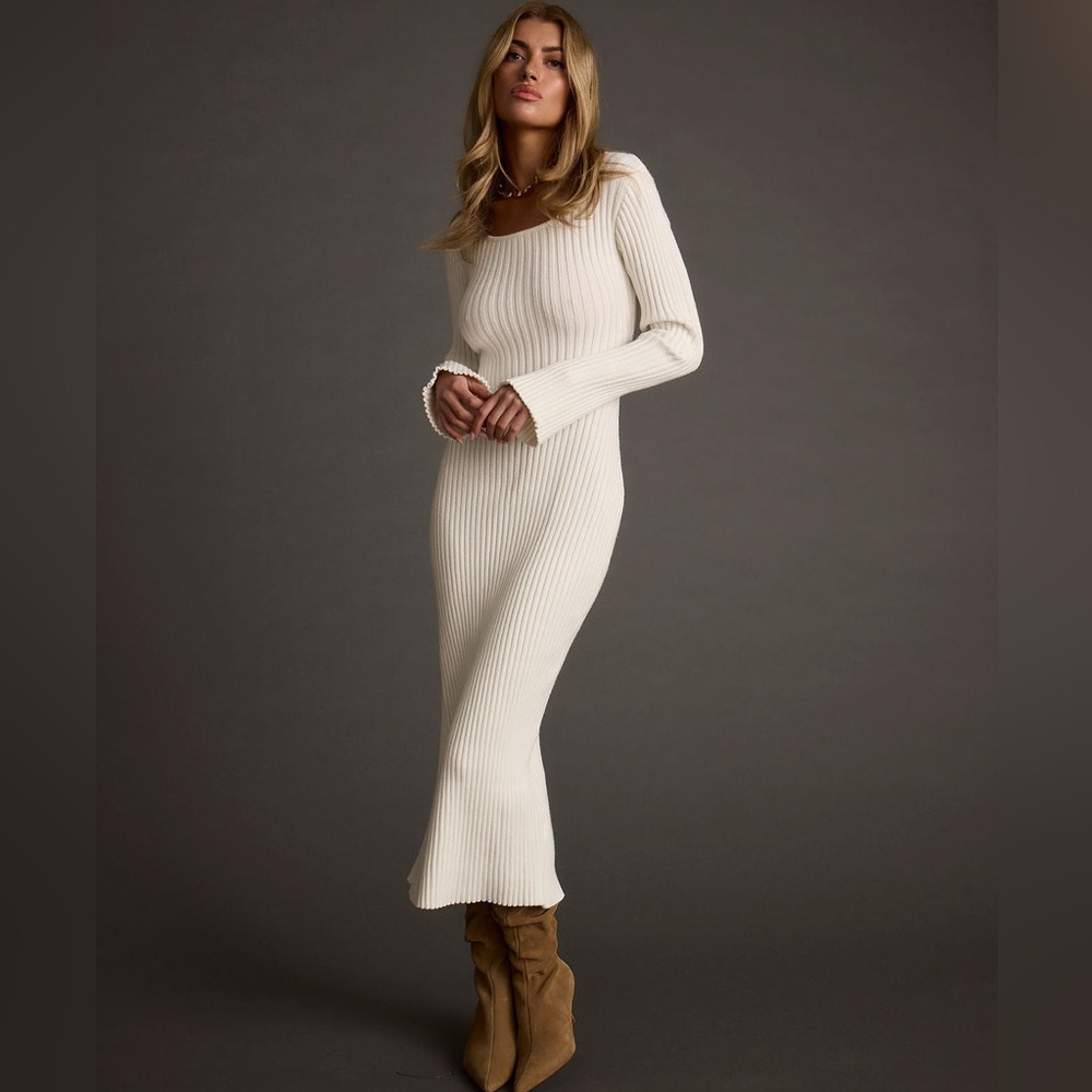 12th Tribe Gwyneth White Sweater Midi Dress